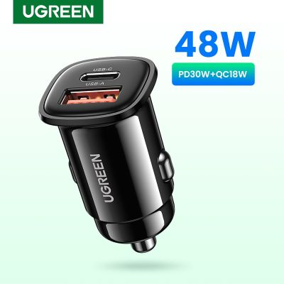 UGREEN ที่ชาร์จแบตในรถ30W PD ชาร์จเร็ว QC4.0 3.0 SCP Type C ที่ชาร์จแบตในรถ USB เร็วสำหรับ iPhone 14 13 12 Xiaomi ที่ชาร์จโทรศัพท์มือถือ Yuebian