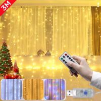 Christmas Curtain Garland LED Lights String USB Remote Control Fairy Lights Wedding Holiday Decoration for Bedroom Home Outdoor