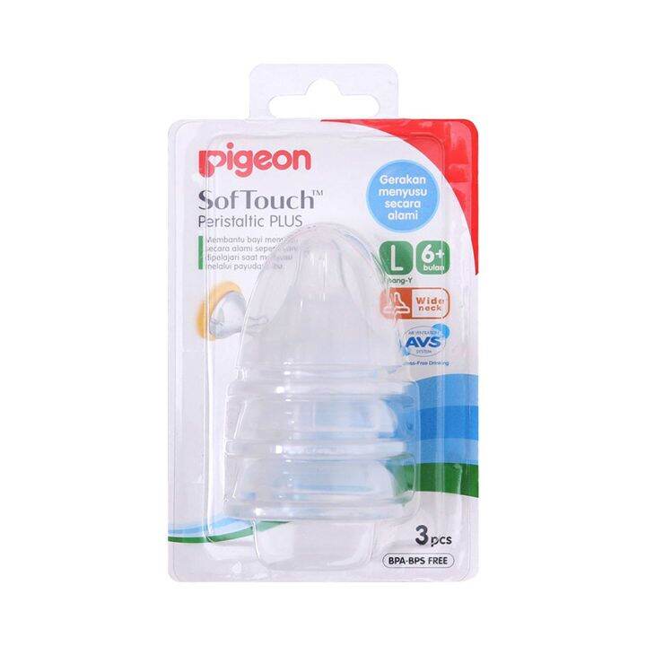 Pigeon SofTouch Peristaltic Plus Nipple Teat Wide Neck L 3pcs Blister 6 ...