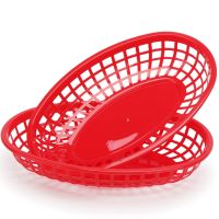 24Pcs Plastic Basket Serving Tray French Fries Basket Oval Fast Food Tray Restaurant Bar Food Tray Black