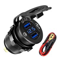 【Aishang electronic】「Aishang electronic」เครื่องชาร์จ QC3.0USB Outlet 12V/24VwithVoltmeter สำหรับเรือยนต์ ATV Bus Truck