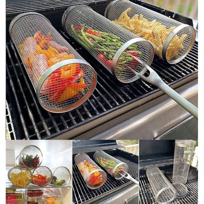 3PCS Barbecue Rolling Grill Basket BBQ Net Tube Grill Basket BBQ Campfire Grid Family Travel Camping Picnic Cookware