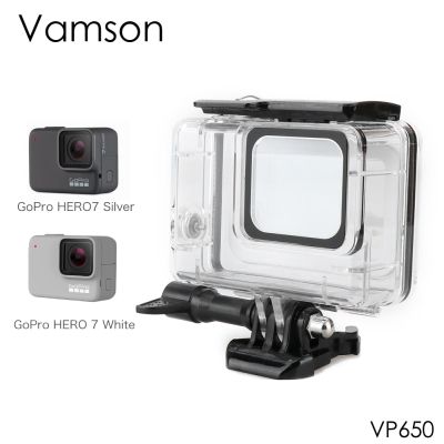 Vamson สำหรับ Go Pro ซองกันน้ำฮีโร่7สีเงิน/ขาวดำน้ำที่ยึดปลอกหุ้มฝาครอบป้องกันอุปกรณ์เสริมกล้องถ่ายรูป60เมตร Vp650