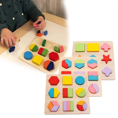 ไม้รูปทรงเรขาคณิต Montessori ปริศนาเรียงลำดับคณิตศาสตร์อิฐก่อนวัยเรียนการเรียนรู้เกมการศึกษาเด็กวัยหัดเดินของเล่นสำหรับเด็ก