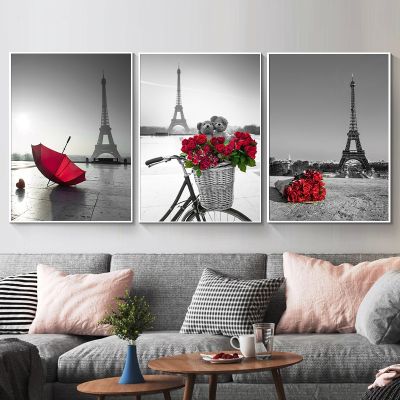 Paris Eiffel Tower Red View Canvas Painting France Travel Poster Living Room Decoration Home Decor Picture Decorative Paintings