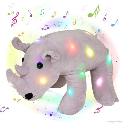△ SHUAIYI Musical Brinquedos Rinoceronte Boneca 36cm Jogue Almofadas Brinquedo De Pelúcia Animais Presente Aniversário para Crianças Meninas