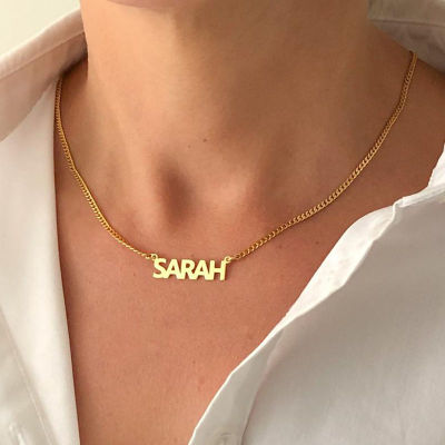 Personalized 3mm Cuban Chain Gold Plated Stainless Steel Nameplate Pendant For Women Men Custom Vintage Style Name Necklace