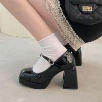 mary janes platform High Heels Party Square Toe Sandals Ladies PU Fshion Platform Shallow Mouth No-slip Retro Pumps Female 2023