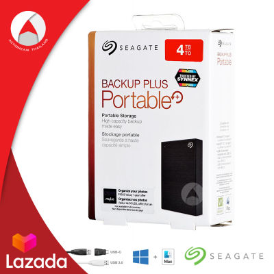 Seagate Backup Plus Portable 4TB สีดำ ฮาร์ดดิสก์ภายนอก HDD USB 3.0 (STHP4000400) ความเร็วอ่าน 5.0 Gbps สำรองข้อมูล เพลง วิดีโอ ภาพถ่าย ฮาร์ดดิสก์พกพา ประกัน 3 ปี Synnex ศูนย์ไทย Seagate Center ใช้ได้ทั้ง Windows และ Mac external portable hard drive