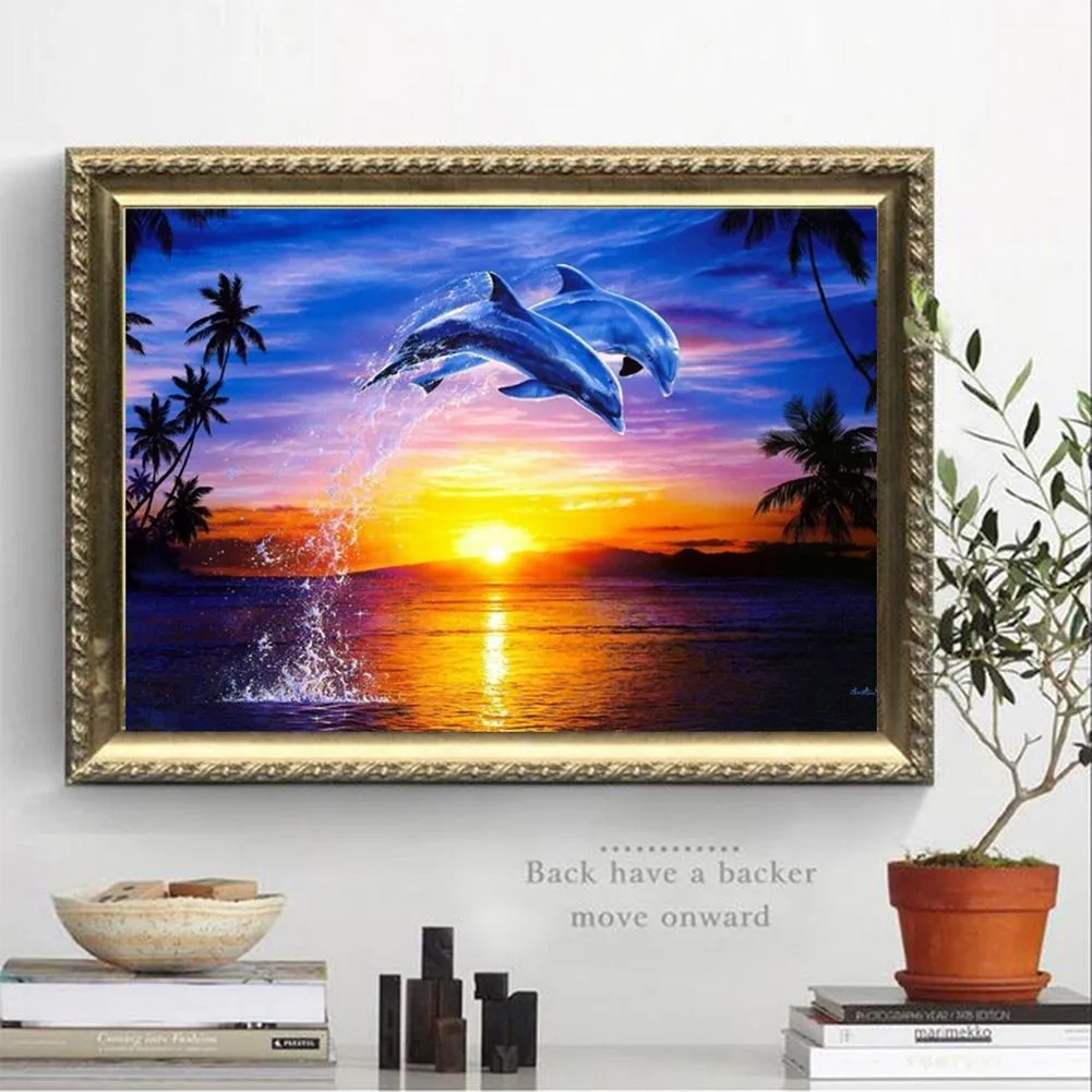 dolphin painting sunset