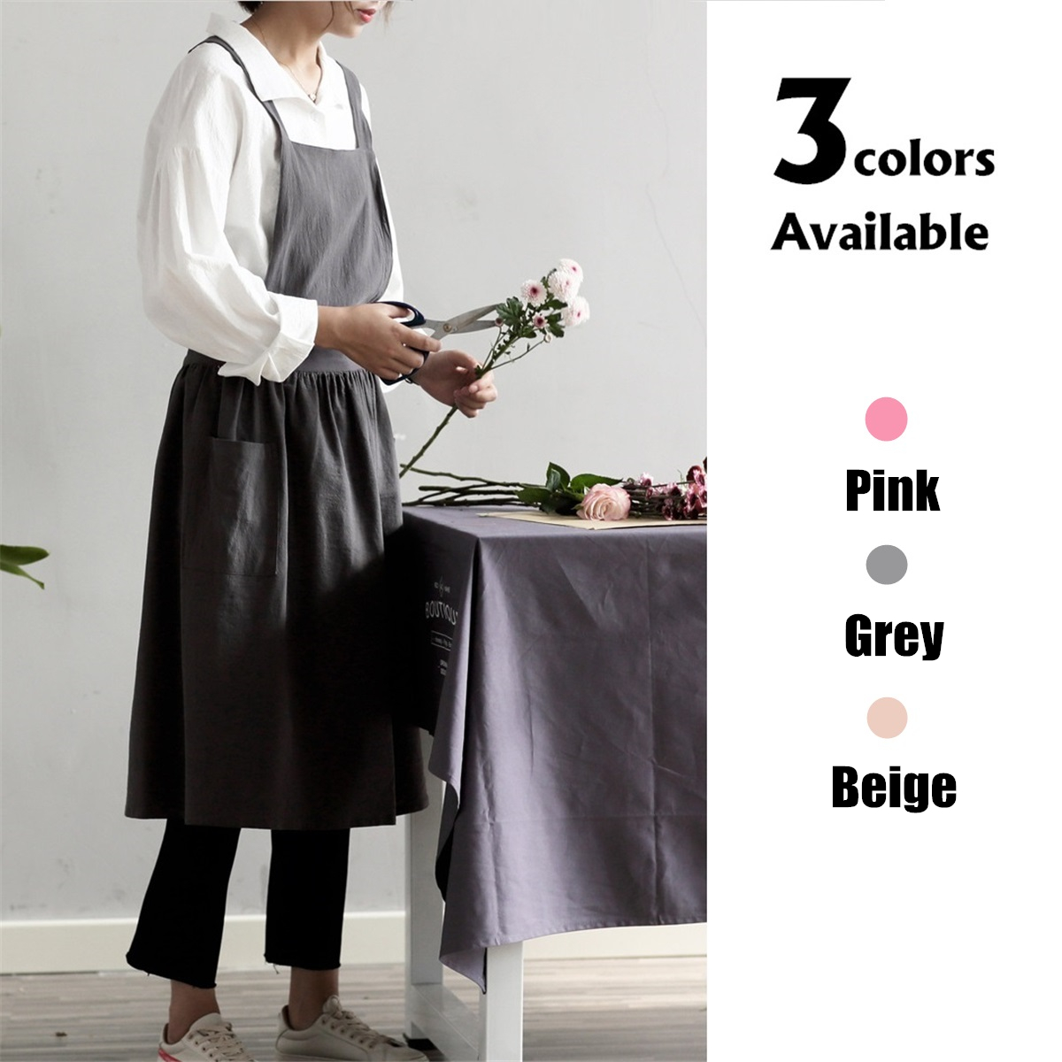 Linen Cotton Chef Cotton Bib Apron Pinafore Dress Convenient Pockets Women  ~ 