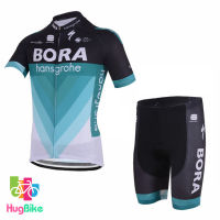 ชุดจักรยานแขนสั้นทีม Bora 18 (01) สีดำฟ้าเขียวขาว