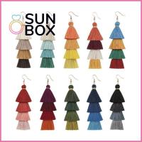 SUN BOX 1 pair แฟชั่น วินเทจ ชาติพันธุ์ โบโฮ ไล่โทนสี สตั๊ดหู Multilayer Drop ต่างหูพู่ยาว โบฮีเมียน ต่างหูห้อย