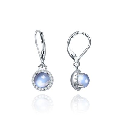 GEMS BALLET 925 Sterling Silver Earrings Natural Milky Blue Moonstone Leverback Dangle Earrings For Women Wedding Fine Jewelry