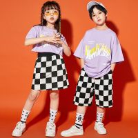 [COD] Childrens checkerboard vest street dance performance childrens boy cool handsome foreign style printing summer girl costume