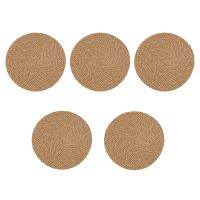 Round Braided Placemats Set of 5 Jute Handmade 11.8 Inch Heat Resistant Thick Hot Pads Mats Coaster