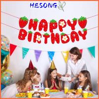 HESONG ธีมผลไม้ แบนเนอร์สุขสันต์วันเกิด ตกแต่งงานเลี้ยงวันเกิด สีแดงเเดง แบนเนอร์เฉลิมฉลอง อุปกรณ์ตกแต่งงานปาร์ตี้ ที่แขวนแขวน แบนเนอร์สตรอเบอร์รี่ บ้านในร่ม