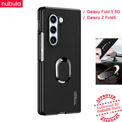 NUBULA เคส Fold5สำหรับ Samsung Galaxy Z Z ผิวเปลือกไม้หนังสัมผัสเคสกันกระแทกโทรศัพท์มือถือ Hp Galaxy Z 5พับได้ฟรีที่ยึดโทรศัพท์ในรถกรอบหลังสำหรับ Samsung Galaxy Z Fold 5