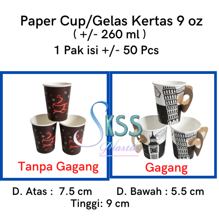 Paper Cup Motif 9 oz Tanpa Tutup l Gelas Kertas Kopi 9oz Gagang isi 50 ...