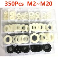 240/350Pcs Nylon Washers M2 M3 M4 M5 M6 M8 to M20 Nylon Washers Plastic Insulation Spacers Seals Black White Set Gasket Ring Kit