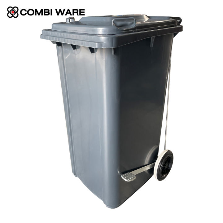 ถังขยะเทศบาล-120-ลิตร-สีเทา-มีเท้าเหลียบด้านข้าง-combi-ware