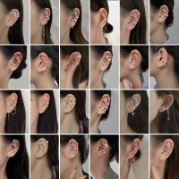 [COD] Ancient cat high-end ear bone clip earrings geometric chain and buckle personality double zircon without hole