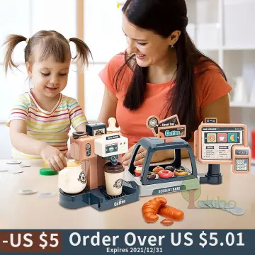 Kids Coffee Machine Toy Set Kitchen Toys Simulation Food Bread Coffee Cake  Pretend Play Shopping Cash Register Toys For Children