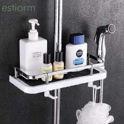 Shower Storage Rack Rod Adjust Shampoo Tray Shower Head Holder No Drilling Hanging Toilet Pole Bathroom Shower Shelf/Organizer Bathroom Counter Storag