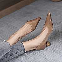 bloer loves it! New Fren sle retro V-mouth ted toe shaped thick-heeled sgle shoes womens high heels -GGX23722❁