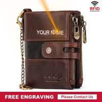 NEW Splice 100 Genuine Leather Men Wallet Coin Pouch Small Mini Card Holder Double Zipper Portomonee Male Slim Walet Pocket
