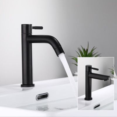 G1 / 2 Matte Black Basin Faucet 304 Stainless Steel Bathroom Sink Washing Tap Fashion Single Cold Single Handle Water Tap