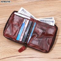 Genuine Leather Wallet For Men Male Women Cowhide Vintage Handmade Short Zipper Around Mens Purse Card Holder With Coin Pocket