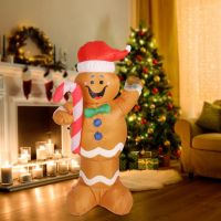 ความสูง 1.5 เมตร Christmas Inflatables Gingerbread Man กับ Candy Canes Blow Up Yard ตกแต่ง Snowman พร้อมไฟ LED