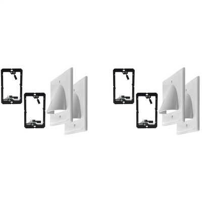 Single Gang Bundled Cable Wall Plate 1-Gang Recessed Low Voltage Cable Plate with Mounting Bracket (4-Pack, White)