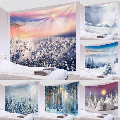 【cw】Winter Snow Forest Tapestry Christmas Snow Scene Tapestry Wall Hanging White Glitter Snowflake Tapestry Wall Decor for Bedroom