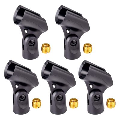 5 Pcs Universal Microphone Clip Holders Microphone Clip Holder with 5/8 Inch Male to 3/8 Inch Female Nut Adapter