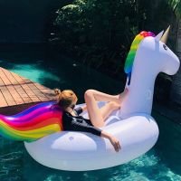 ✎♂▥ Swim ring inflatable unicorn ride adult daughter children floating bed net red toy