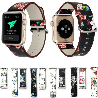 ✚ஐ สายนาฬิกาหนังสำหรับ Apple Watch Band 40 41 44 45mm 49mm British Rural Flower Watchbands Series 1 2 3 4 5 6 7 8 สร้อยข้อมือเข็มขัด
