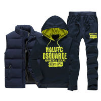 Winter Thick Warm Tracksuit Men Sporting Tracksuit Coat Sweatsuit 3 Pieces Fur Hooded Fleece Hoodies+Zipper Vest+Sweatpants 2022