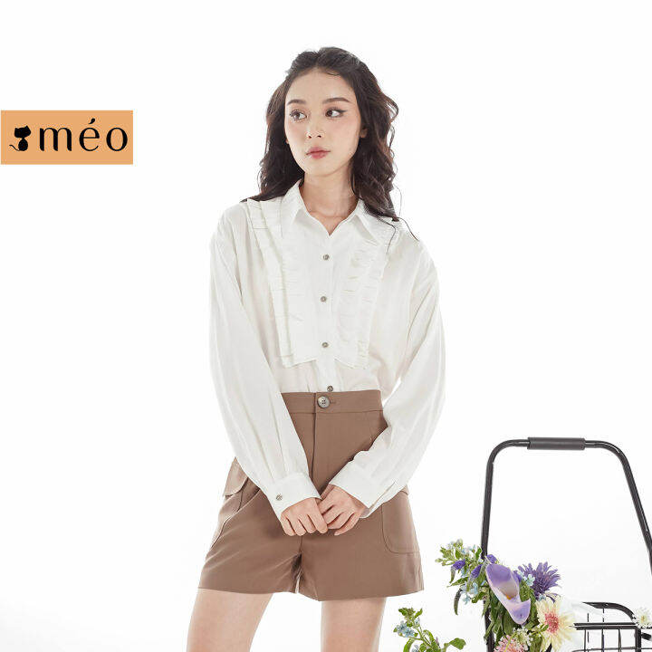 Áo Sơ Mi Nữ Méo Shop Form Suông Dài Tay Cổ Bèo Cách Điệu Bunsa | Lazada.Vn