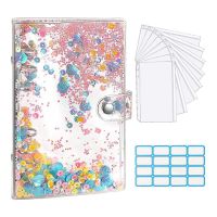 A6 Budget Binder Cover with Sequins,Clear PVC Notebook Binder Refillable Binder Cover with Binder Envelope Pockets