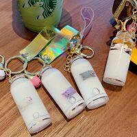 【YD】 Floating Pig Keychain Keys Pendant Quicksand Bottle Piggy Chain Keyring Gifts