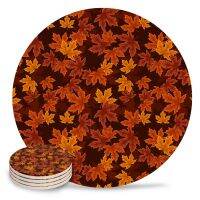 Autumn Maple Leaf Texture Round Coaster Coffee Table Mats Kitchen Accessories Absorbent Ceramic Coasters