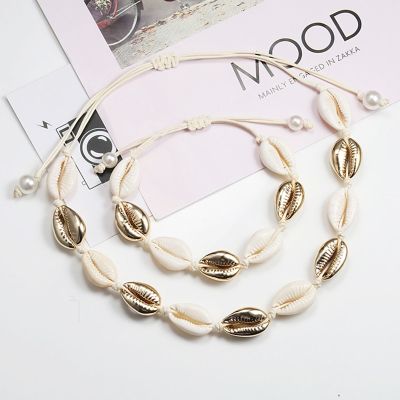 【CW】Shell Necklace&amp;Bracelet Bohemia Nature Seashell Cowrie Charm Necklaces For Women Choker Rope Chain Bracelets Summer Jewelry Gift