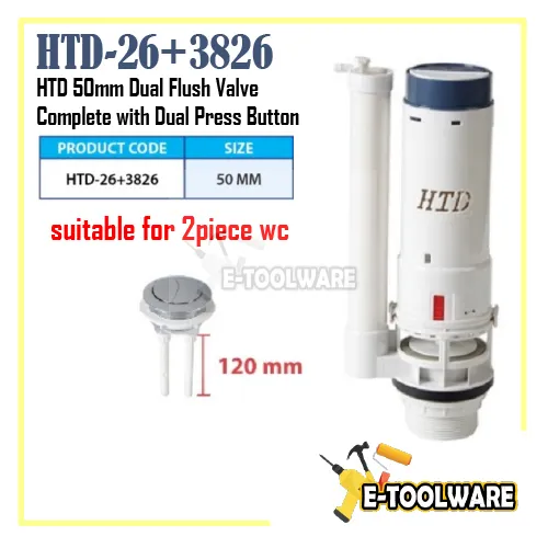 HTD Dual Flush Valve c/w Dual Press Button 50mm base Lazada
