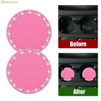 2x Car Coasters Pad Pink Cup Holder Mat Rhinestone Auto Interior Accessories 7cm