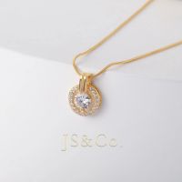 JS&amp;Co.18k Gold Plated Titanium Steel Circle Hypoallergenic Necklace with Zircon Pendant Korean Handmade for Women Girls Gift Fashion Accessories Adjustable 526n