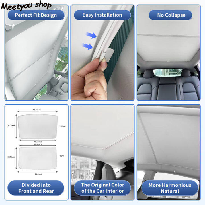 หลังคาหน้าต่างม่านบังแดดเข้ากันได้กับรุ่น-tesla-รุ่น-y-2020-2021-2022คลุมฉนวนกันความร้อนหลังคากันแดดพับได้2023