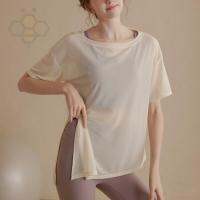 ◎ Aiden001 Loose And Light Sports Blouse Womens Ice Silk Breathable Yoga Clothing Short-Sleeved T-Shirt Top Quick-Drying Running Fitness Clothes ART996