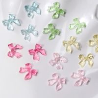 ☈ 50pcs Jelly Ribbon Bows Nail Art Charm 3D Colorful Transparent Candy Color Summer Nail Decoration DIY Korea Nail Decor Parts